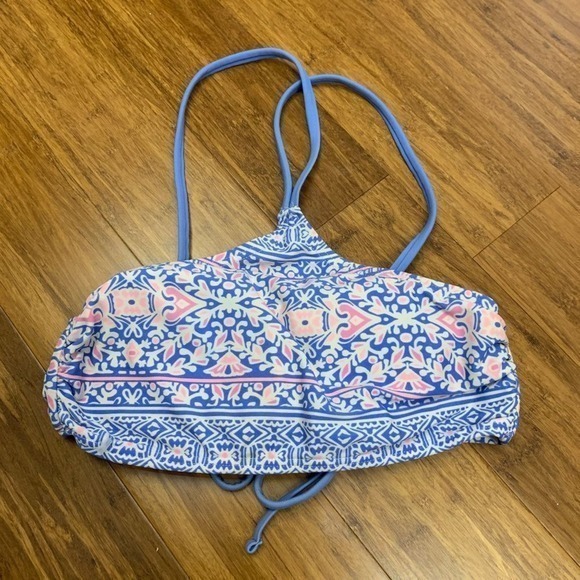 Xhilaration Pastel Boho High Neck Halter‎ Lace-up Bikini Top Blue Pink - Size M - Picture 1 of 3